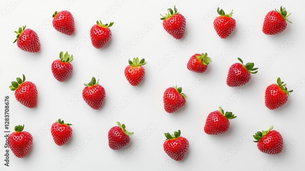 Poster fresh red strawberries arranged on a white background for display