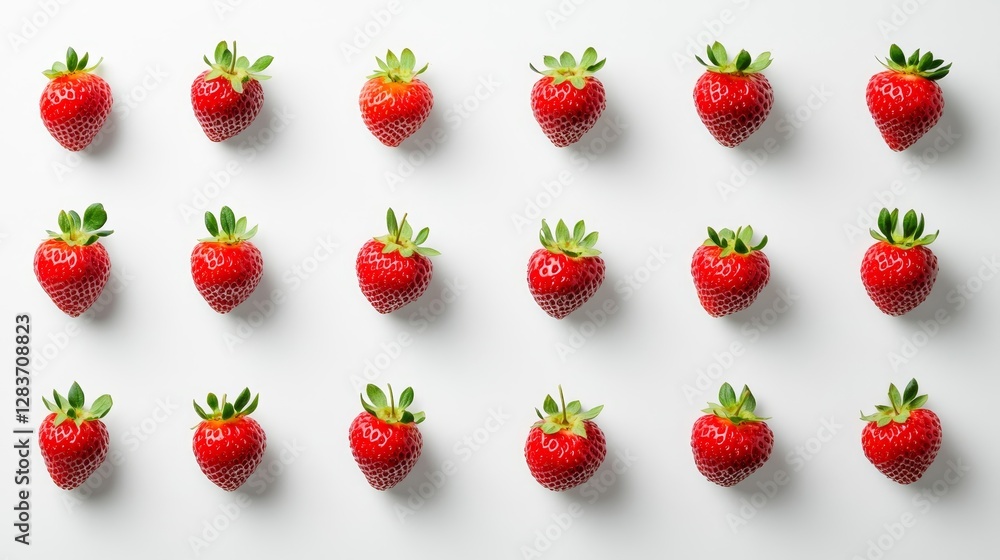 Aufkleber fresh red strawberries arranged in neat pattern on white background