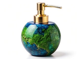 Fototapeta premium Bathroom Cleaner Dispenser with Sunlight Glow and Mossy Stone