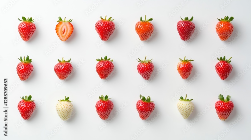 Poster fresh varieties of strawberries arranged in a stylish pattern