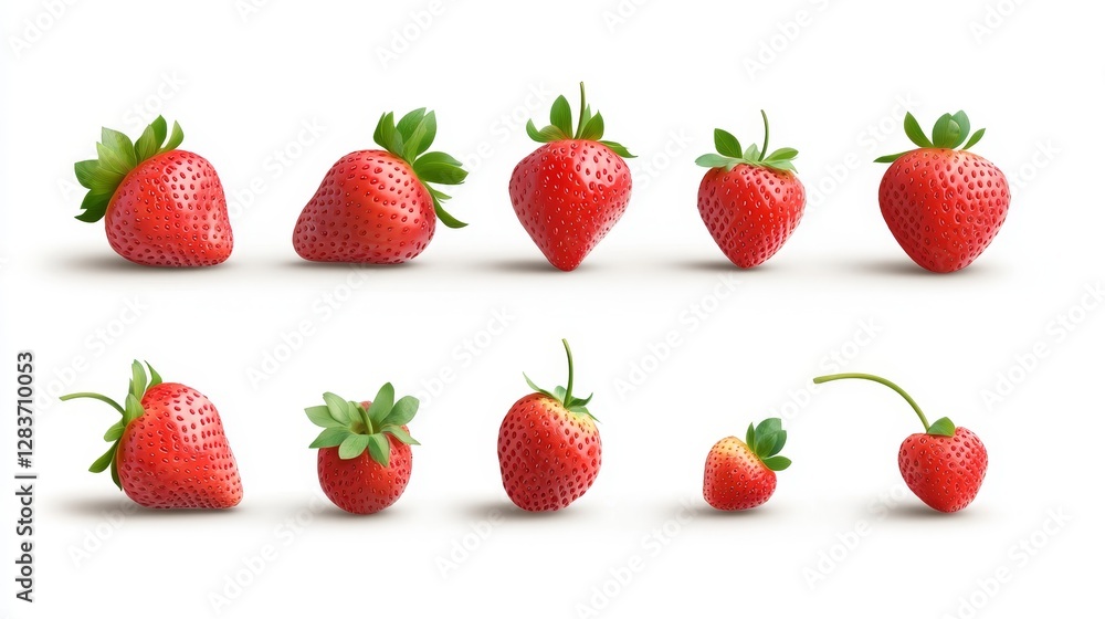Poster fresh strawberries displayed in various angles on white background