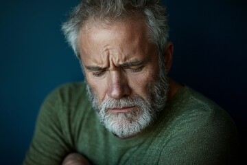 Obraz premium Concept of people, healthcare and problems, featuring an unhappy man experiencing neck or shoulder pain in his home