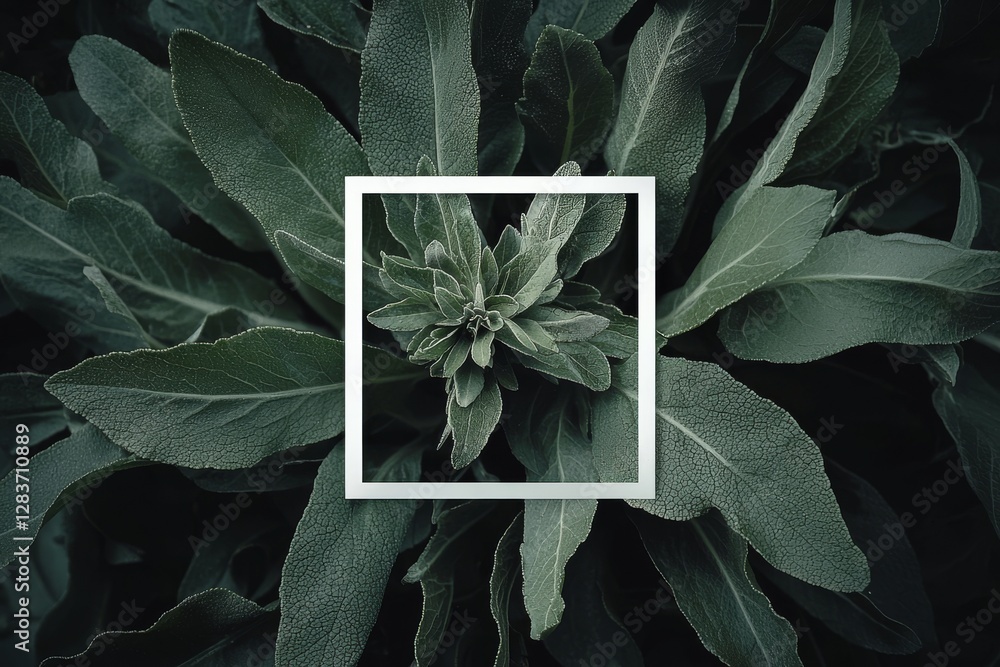 Poster the image includes a natural background with abstract white frames nestled in the leaves and copy sp