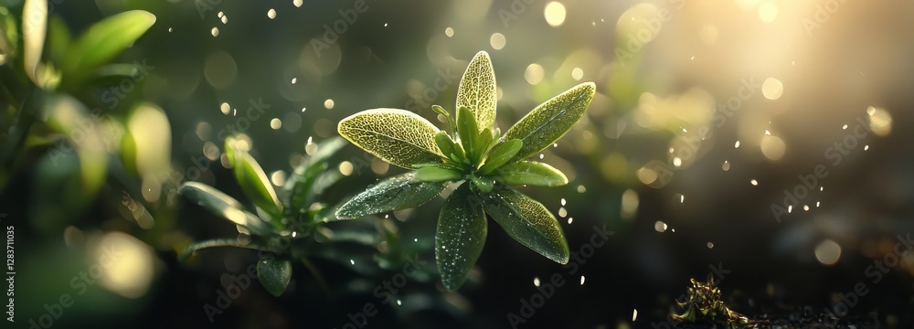Poster a green leaf is prominently displayed in a close-up shot, set against a soft, blurred green backdrop