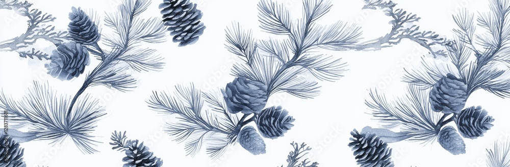 Poster a seamless pattern featuring a foggy spruce forest with fir trees isolated on a white background