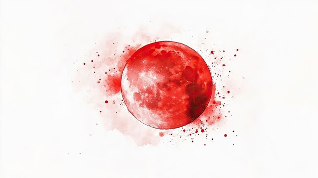Red moon, new moon watercolor illustration, hand-drawn, abstract red spot