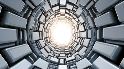 Naklejka premium Futuristic Digital Tunnel with Matrix Pattern and Bright Center