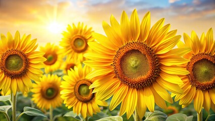 Obraz premium Close-up of Blooming Sunflowers Isolated on Transparent Background