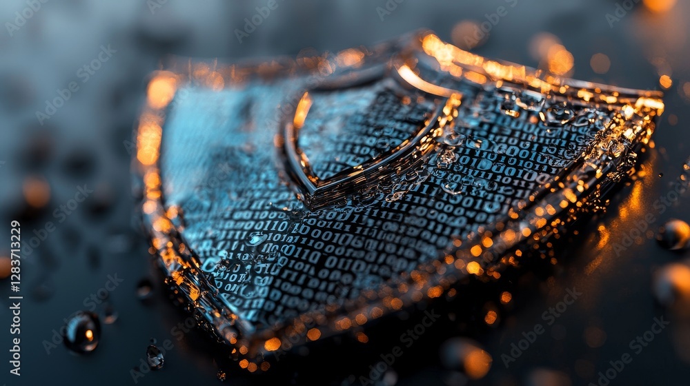Poster the concept of protect and security is represented through a 3d rendering of a digital shield on an 