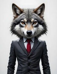 Wolf in a Suit: A Striking Portrait of a Business Wolf,  A Digital Art Masterpiece