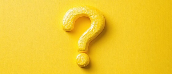Naklejka premium Bright yellow question mark symbolizing curiosity and inquiry against a solid yellow background, ideal for educational or conceptual use