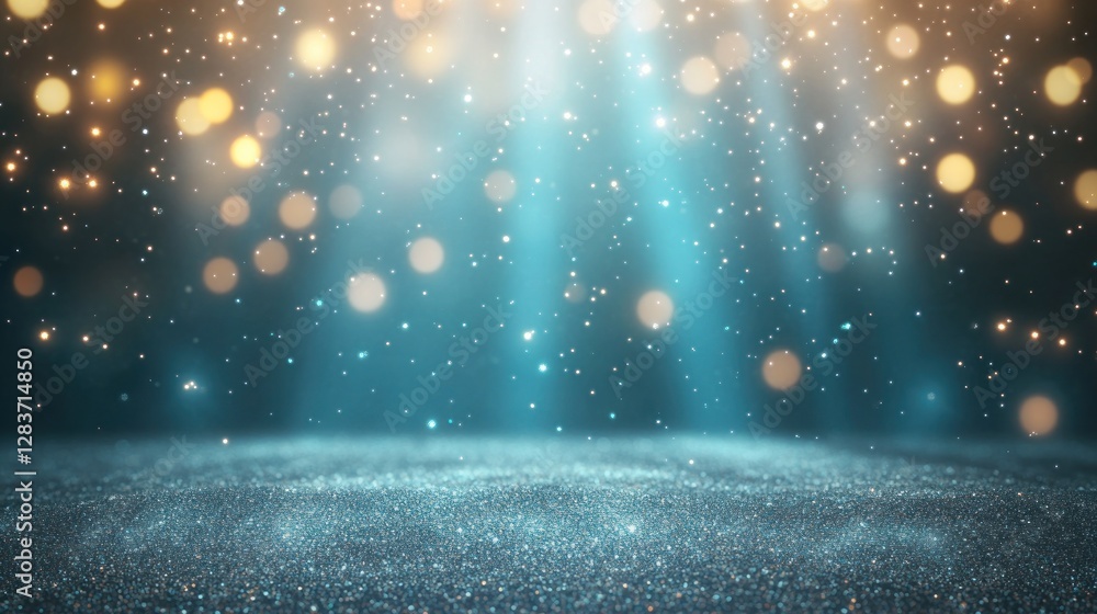 Poster a shimmering background with soft bokeh lights and a sparkling surface, ideal for presentations.