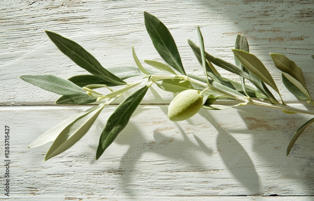 Poster eucalyptus branches and leaves are arranged on a wooden rustic white background, accompanied by a si