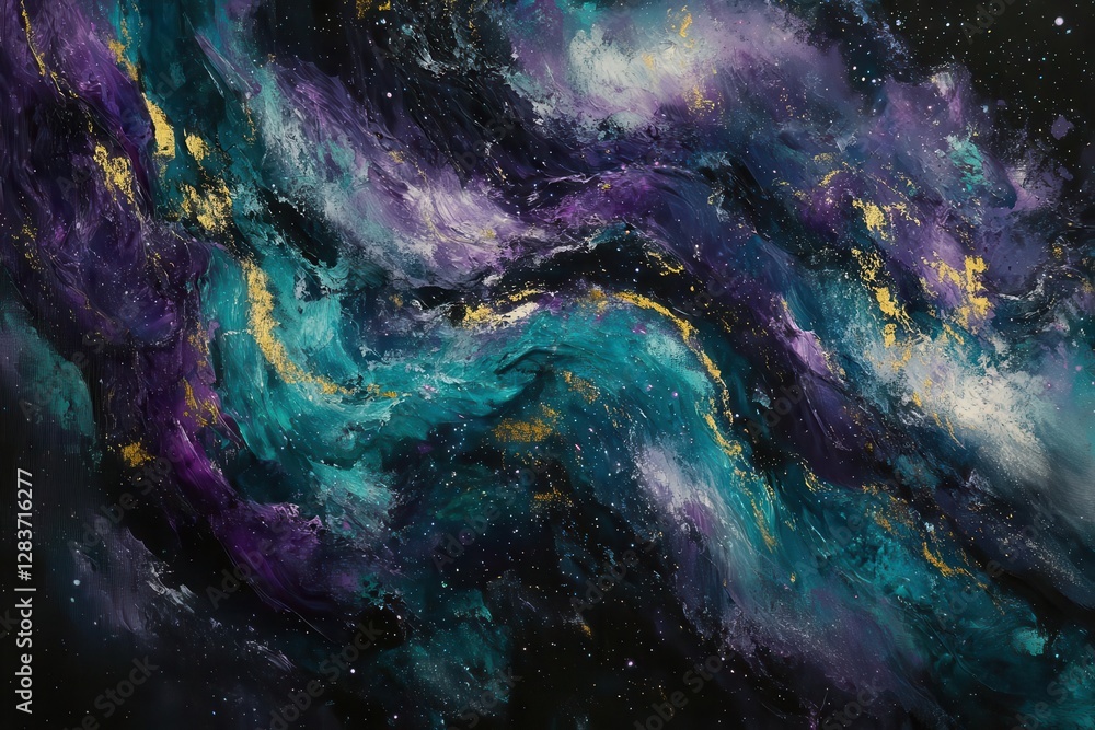 Wall mural a mesmerizing cosmic nebula swirling with iridescent purples and teals, illuminated by ethereal star