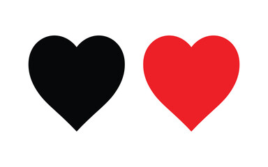Valentine red heart icon. Heart shape Isolated on white background. Two Simple Hearts in Black and Red Against White Background.