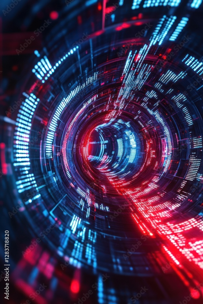 Poster futuristic digital tunnel with glowing data streams