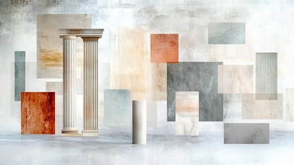 A mood board: Classical columns and statues. Generative AI