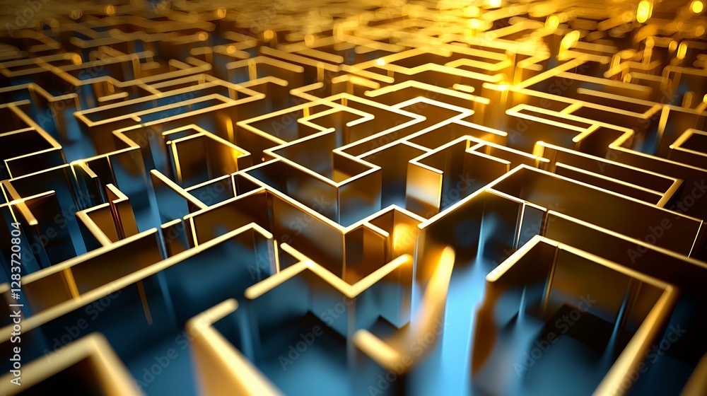 Poster aerial view golden maze labyrinth puzzle challenge complex structure way finding