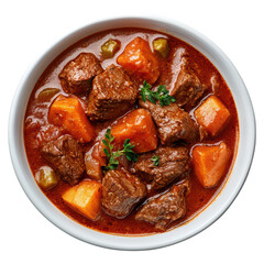 Hearty beef stew with vegetables in bowl , Food, isolated on transparent background