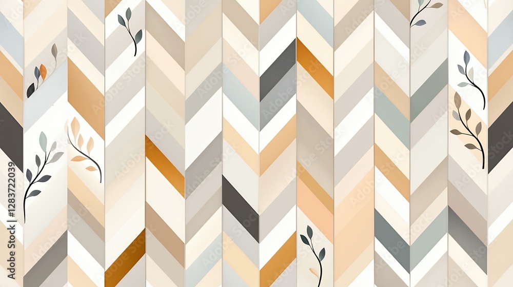 Poster beige and gray chevron pattern with small branches background abstract style