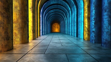 Fototapeta premium Vibrant Tunnel with Colorful Arches and Illuminated Pathway