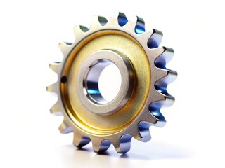 Isolated sprocket tilt-shift photo, white background.
