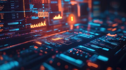 Fototapeta premium Futuristic digital interface with glowing data visuals