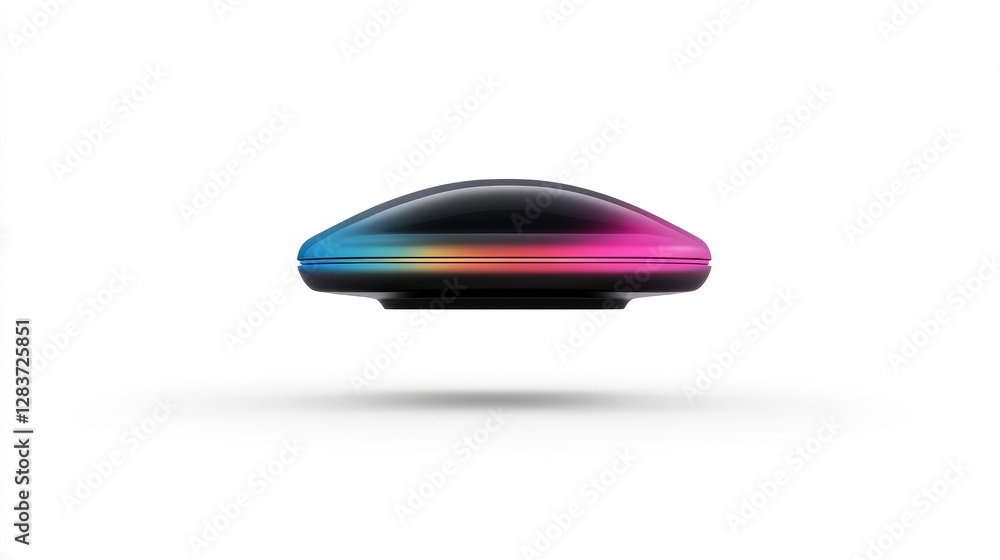 Poster futuristic hovering device with colorful gradient light effects