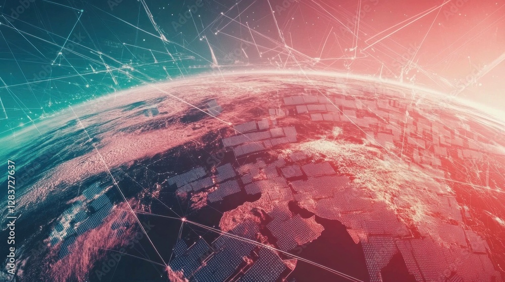Poster futuristic digital globe with network connections symbolizing global communication and technology in