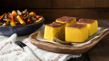 Scrumptious Golden Cornmeal Squares with Roasted Vegetables - A Culinary Delight