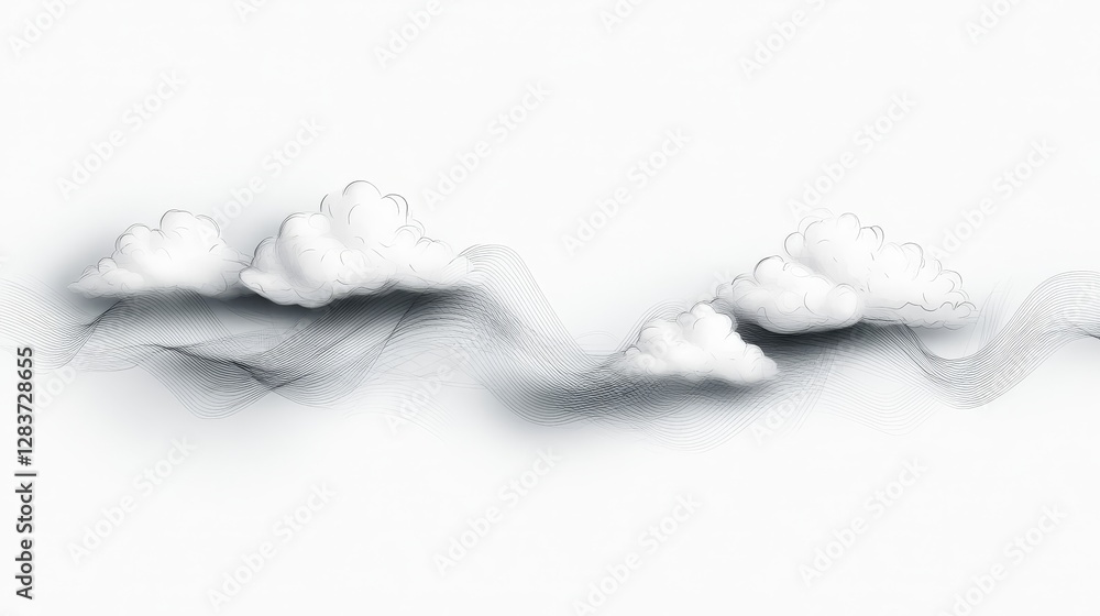 Poster Abstract White Clouds with Soft Waves on Minimalist Background