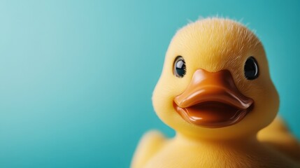 A bright and cheerful rubber duck, exuding joy and playfulness, perfect for themes of childhood, innocence, and the simple pleasures in life.