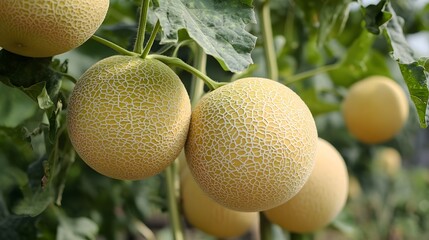 Muskmelon tree with a bunch of growing mature Muskmelon