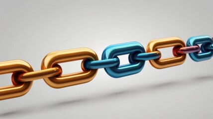 Obraz premium 3D Cartoon Metal Chain with Gold Blue and Purple Links on White Background