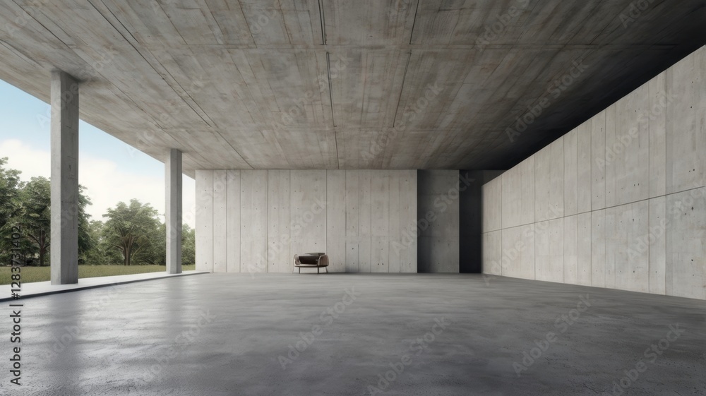 Poster abstract modern concrete building with clean lines smooth gray surfaces minimalist architectural des