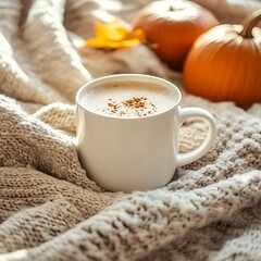 White Mock-Up Mug with Pumpkin Drink Latte or Coffee