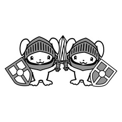 2 Rabbits Knight Sword Shield Armor Helmet Castle Design Lover Art Vector Illustration Card T-Shirt Poster Sticker Graphic Print Decorative Drawing Isolated Logo Decoration Symbol Creative Cool Style
