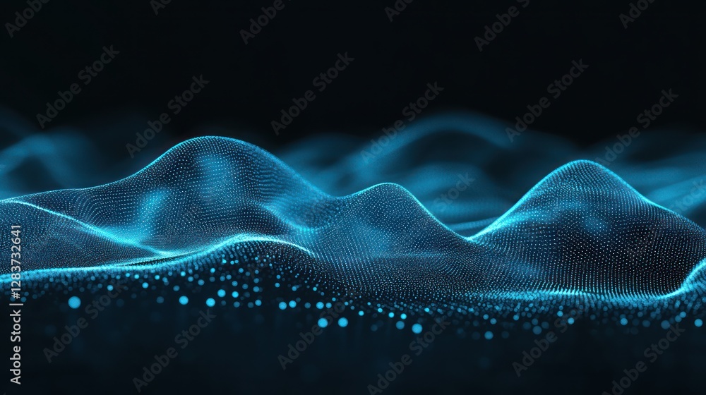 Poster abstract blue wave patterns with glowing particles