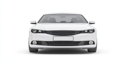 Sleek Sedan: Modern Silver Car Isolated on White Background, Front View with Half-Face Perspective