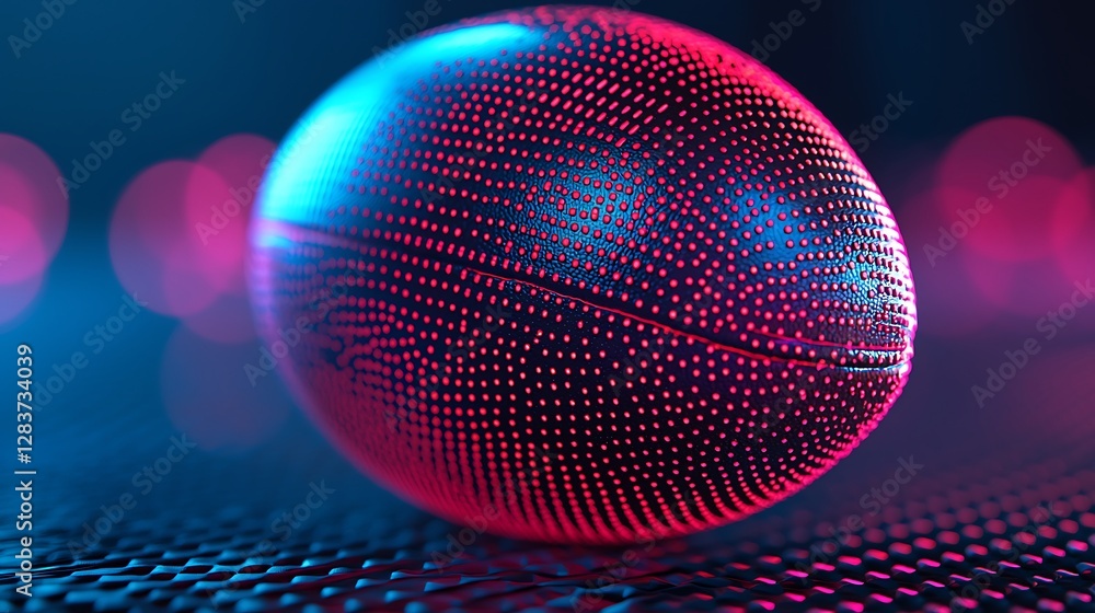 Poster glowing sphere with digital red dots in the studio, abstract background, suitable for design