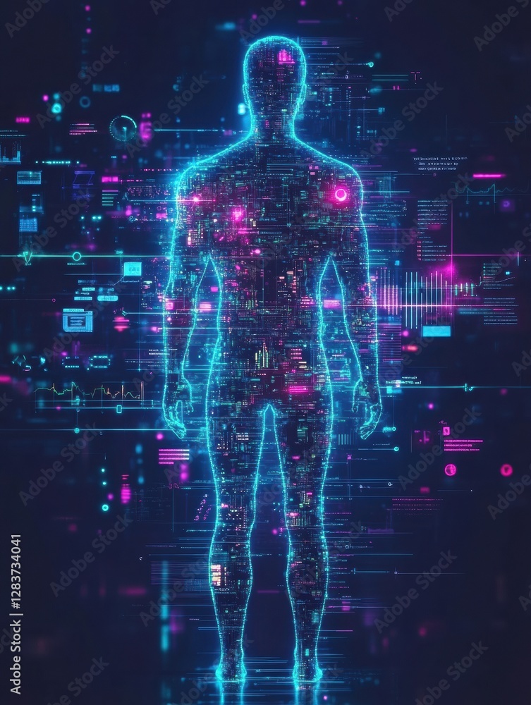 Aufkleber human silhouette immersed in futuristic ai data visualizations and analytical charts showcasing the 