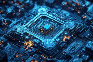 Fototapeta premium Aerial view of a futuristic microchip design