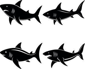 Versatile Shark Silhouette Vector Icon Set Ideal for Digital & Print Use.