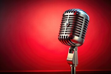 Retro Vintage Microphone On Red Background