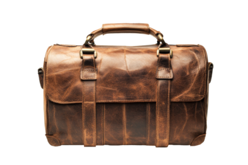 Leather briefcase isolated on transparent background.
