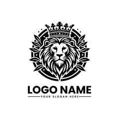 Fototapeta premium Lion Head with Crown Logo | Majestic Vector Emblem | Royal Animal Mascot Design