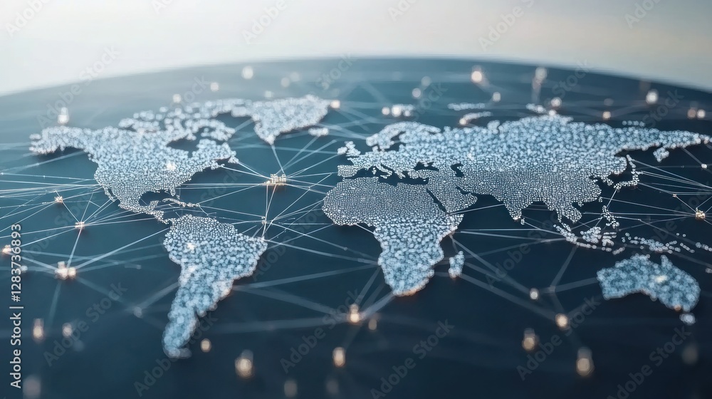 Poster Global Connectivity Digital World Map with Nodes
