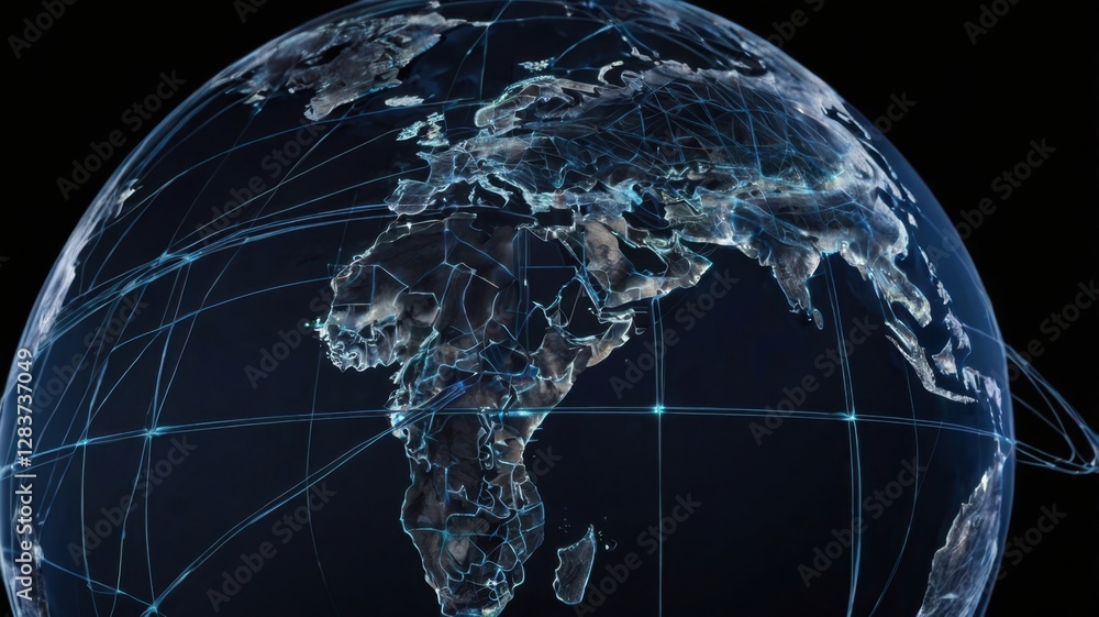 Aufkleber digital globe with interconnected lines symbolizing global network on black background