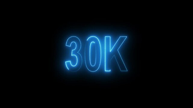 Glowing neon line with 30k Ultra HD video technology icon isolated on black background 30K subscribers modern animation banner design