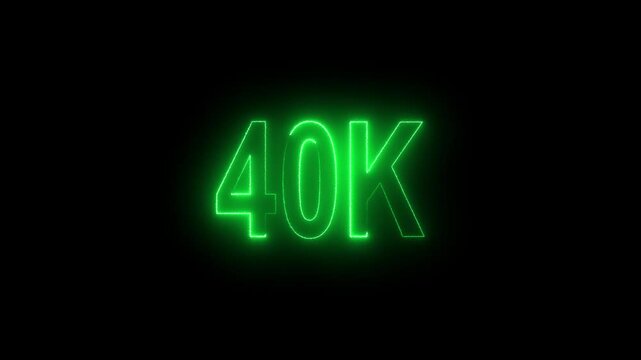 Glowing neon line with 40k Ultra HD video technology icon isolated on black background 40K subscribers modern animation banner design